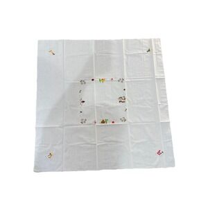 VTG Rare MCM Mid Century Modern Folk Art Cotton Tablecloth & 6 Napkins‎ Tropical